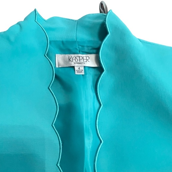 KASPER Scalloped Hen / Edge Turquoise Jacket size 4 - Picture 7 of 10